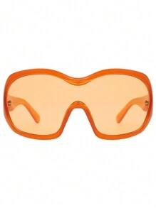 1pc Oversized Wrap Around Face Mask Unique Outdoor Y2K Fashion Fashion Glasses Beach Accessories For Women Glasses Shades - Orange - View 3