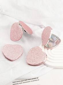 金屬亮絲心形鏡子 - 粉色 - 查看 1