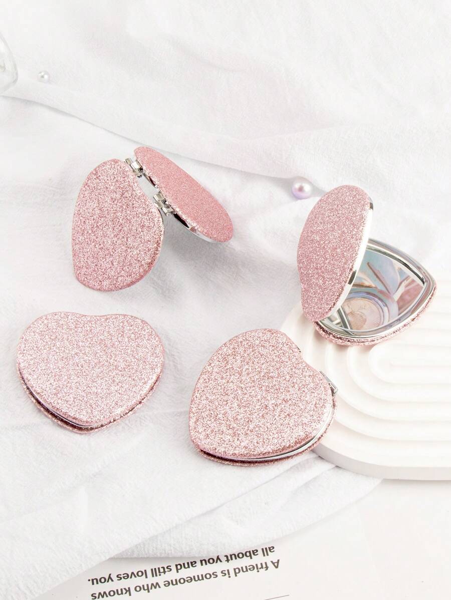 金屬亮絲心形鏡子 - 粉色 - 查看 1