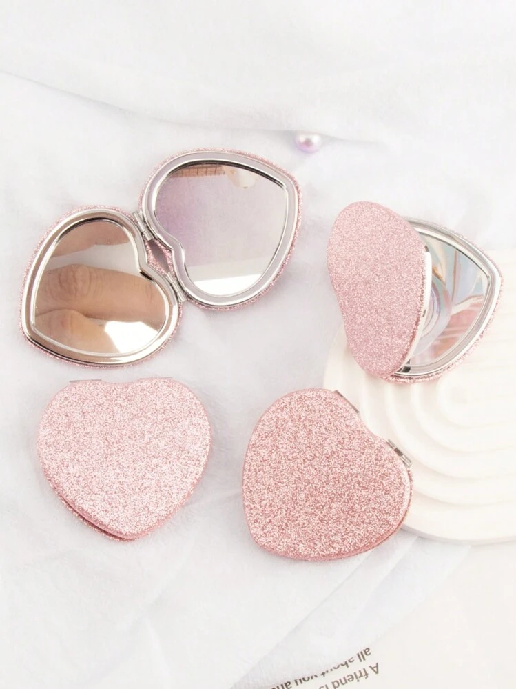 Glitter Heart Shaped Mirror - Pink - View 4