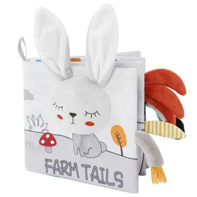 Tygbok, 3d-touch och tygbok med hög kontrast för 0-12 månader Bebis, Mjuk tygbok med rynkstruktur, gåvoleksak för babypromenader (kanin), badböcker, babyspegel, leksaker för bebisar