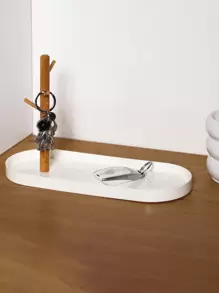 1 pieza Bandeja de plástico con rama de madera, organizador de tocador de estilo nórdico cuadrado de 20cm en color blanco para el hogar, bandeja portátil para aperitivos, fruta o entrada para decoración, día de San Valentín, vuelta al colegio