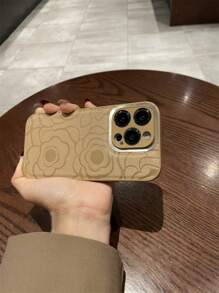 Camellia Flower Pattern Soft TPU Leather Phone Case Compatible With IPhone17 Air 17 Pro Max 16 Pro 15 Plus 14 Pro Max 13 12 11 Waterproof Shockproof Anti-Fall Scratch Resistant - Brown - View 4