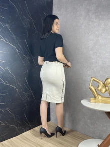 Women Denim Skirts - 米色 - 查看 6