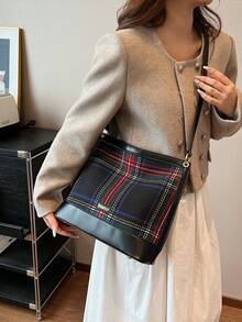 Túi Xô Thời Trang Tươi Mới Và Đơn Giản Với Kết Cấu Cao Cấp - màu đen - Xem 8