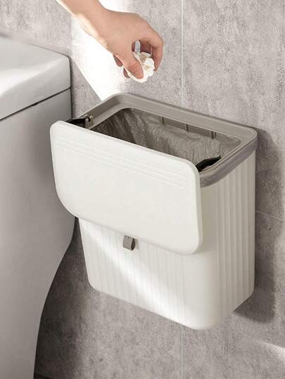 Väggmonterad soptunna, soptunna för vardagsrum och kök, hängande soptunna, hängande soptunna med viklock till köksskåp, hushållsartiklar, soptunna för sovrum/badrum, badrumstillbehör, viktiga artiklar för studentboenden.