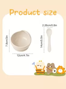 2件套婴儿喂食餐具套装硅胶碗带吸盘和软硅胶勺儿童训练软硅胶喂食套装礼物 - 杏色 - 查看 6