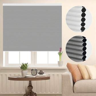 LUCKUP Cellular Shades Cordless Blackout Honeycomb Blinds, Room Darkening Pull Down Window Shade For Bedroom Living Room Nursery, Grey-White