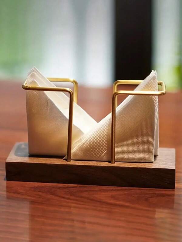 1pc Walnut/juglans Regia Wood & Metal Desk Tissue Holder, Modern