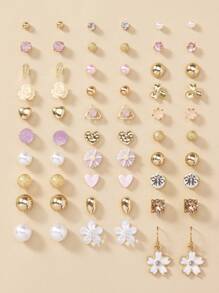 30 cặp/bộ Thời trang Khối Zirconia  , Ngọc trai Giả , Hình vẽ trái tâm , Kim loại , Hoa , Thiết kế hình học Bông tai stud Đối với phụ nữ , Mặc hàng ngày Và Quà tặng lễ hội , Phụ kiện trang sức - Vàng - Xem 22