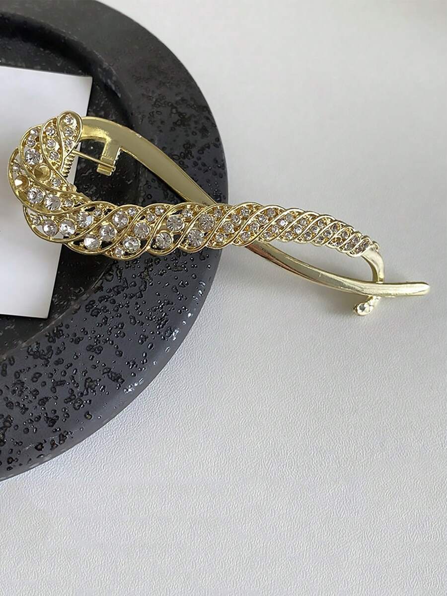 1 件女士合金 8 字带水钻复古风格发夹适合日常佩戴