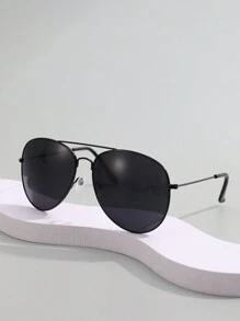 Classic And Fashionable Unisex Reflective Color Fashion Glasses, Pilot & Frog Shape, Metal Frame - Black - View 9