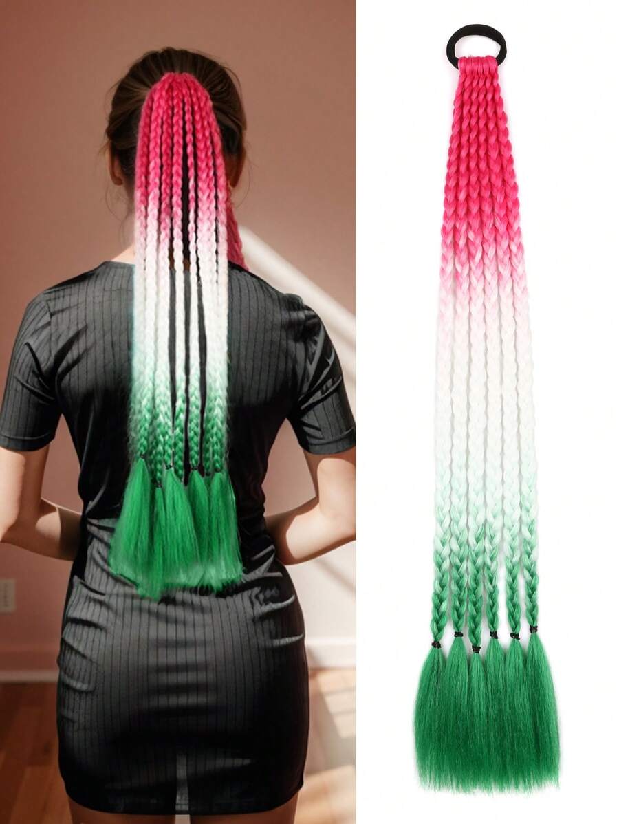 時尚延長 6 條辮子一體合成耐熱接髮黑色紅色金銀絲棕色藍色白色綠色多色彩色編織頭髮巨型辮子用於日常假期角色扮演派對和新年禮物編織時尚辮子延長頭髮 1 件 - 彩色 - 查看 1