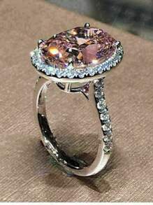 1件粉色立方氧化鋯時尚橢圓形和精美的女士戒指,婚禮/訂婚戒指