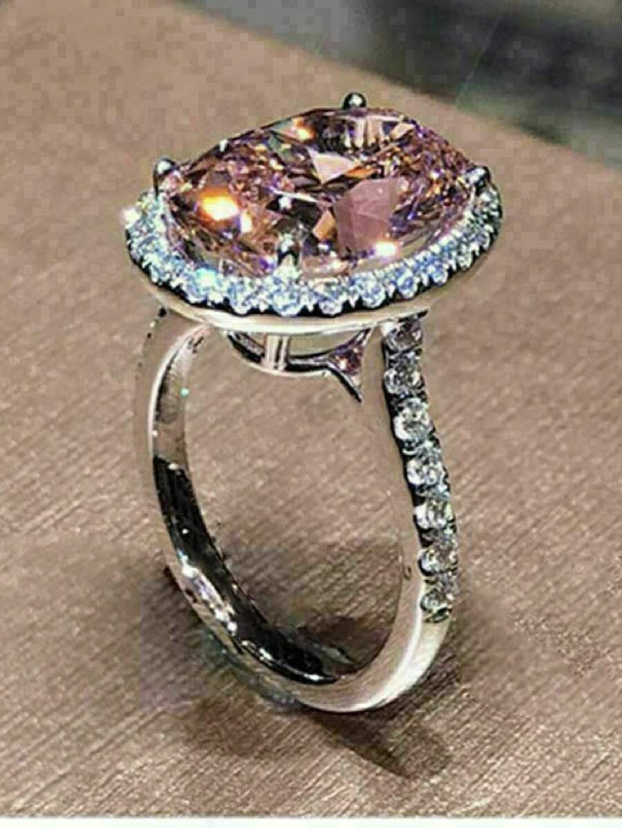 1件粉色立方氧化鋯時尚橢圓形和精美的女士戒指,婚禮/訂婚戒指