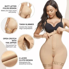 Fajas Colombianas Body Shaper Zipper Open Bust Bodysuit - Apricot - View 3
