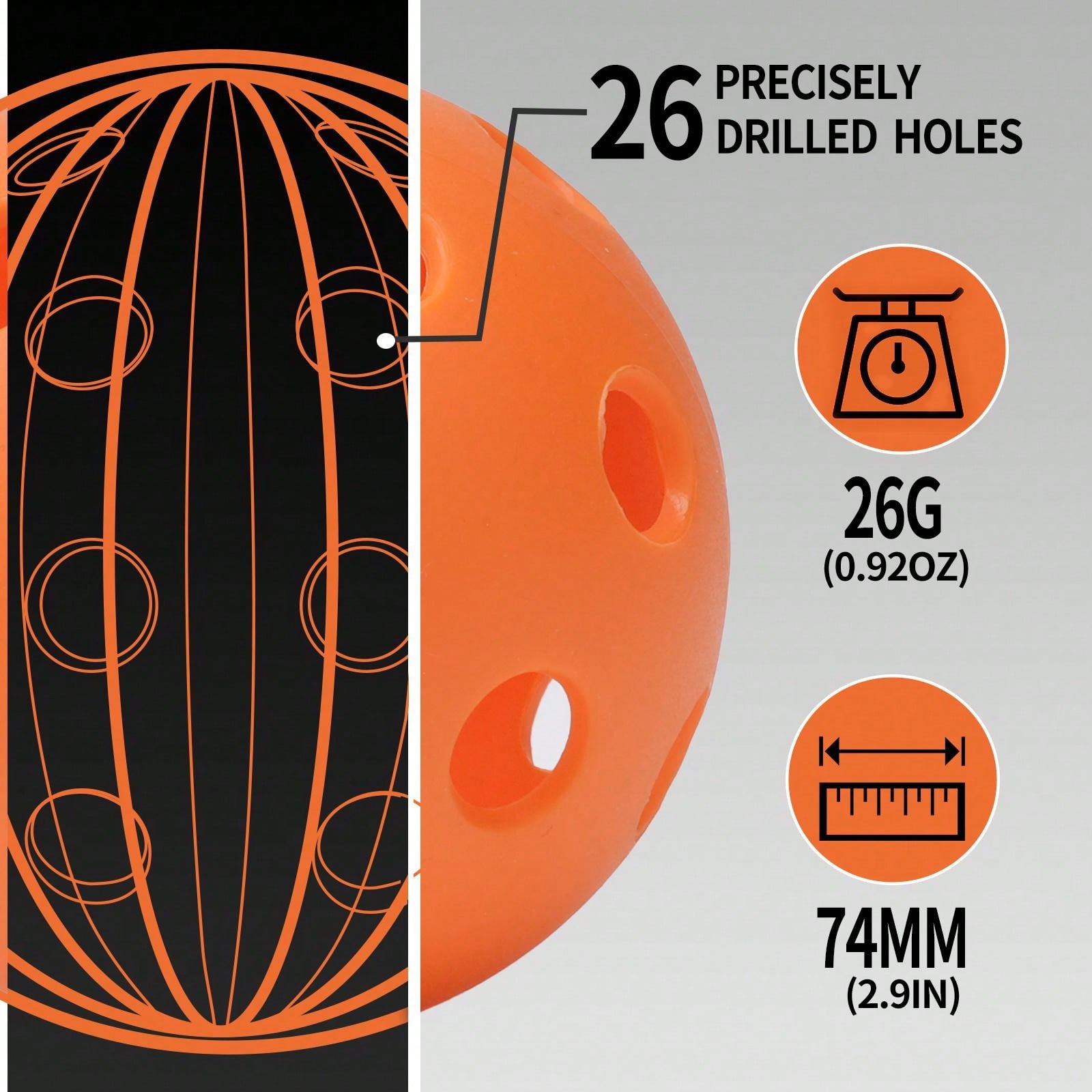 Pickleball Set Of 4 Indoor Injection Molded Orange Pickleball Ball