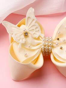 1pc/Package Beige Faux Pearl & Rhinestone & Butterfly Shaped Teen's Hair Clip - Multicolor - View 2