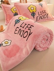 1入組反應染印花卡通花紋奶絨毛絨厚毯,冬季柔軟舒適保暖,適用於家庭、臥室、辦公室 - 彩色 - 查看 2