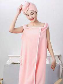 1pc Wearable Strap Bathrobe - Pink - View 4