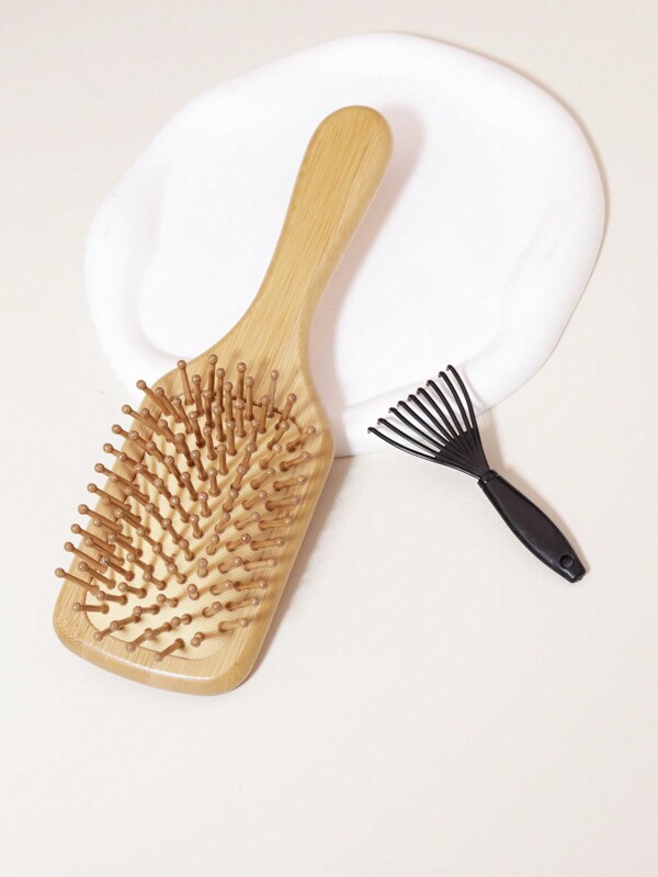 2 Peças Escova de Bambu de Madeira com Garra de Limpeza, Pente de Cabelo com Almofada e Escova Desembaraçadora, Adequado para Todos os Tipos de Cabelo, Anti-Estático, Escova de Massagem do Couro Cabeludo, Escova de Cabelo, Pente, Ferramentas de Cabelo, Produtos e Acessórios de Cabelo para Barbeiros, Salões de Beleza e Essenciais de Viagem