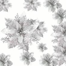 AUSOGO 1套/12入聖誕閃亮人工彩植物紅星花及銀色星花裝飾,適用於婚禮、聖誕樹和新年裝飾 - 銀色 - 查看 1