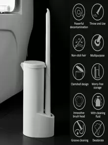 1 套溶解马桶刷，带 16 个可更换刷头 - 无死角去污刷，带清洁液的刷头，一次性清洁干净方便，适用于浴室和卫生间、马桶刷架、浴室配件、浴室产品、家居和厨房用品浴室装饰秋季装饰 - 白色 - 查看 3