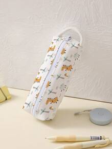 1pc Cartoon Dinosaur Print Double Sided Printed Pencil Case With Handle - Multicolor - View 1