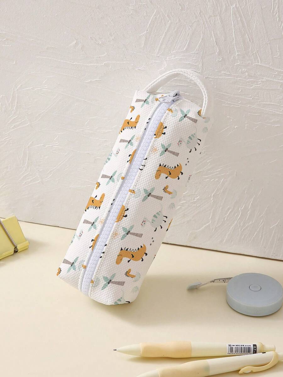 1pc Cartoon Dinosaur Print Double Sided Printed Pencil Case With Handle - Multicolor - View 1
