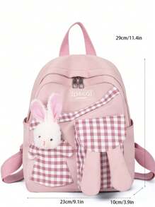Kawaii Plaid Pattern Backpack, Cute Preppy Style School Bag, Large Capacity Durable Travel Rucksack