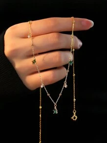 1件时尚S925纯银绿色水滴立方体吊坠项链，奢华简约，适合日常佩戴、聚会和派对。