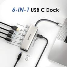 6 合 1 USB C 基座，USB C 转 HDMI 扩展坞，带 2x10Gbps USB3.1-A、10Gbps USB3.1-C、4K HDMI、2.5G RJ45，适用于 Pro/Air、iPad、HP、Asus - 灰色 - 查看 1