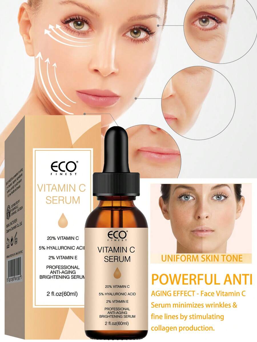 ECO FINEST 维生素C面部精华液 - 玻尿酸、视黄醇和维生素E - 抗衰老亮肤精华 - 经典纯维生素C精华液，淡化面部色斑，维生素C精华液，女士面部精华液 - 無色 - 查看 1