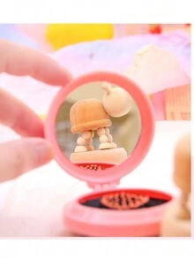 Solid Color Adorable Design Mirror, Portable Folding Comb With Air Cushion Massage Function, Compact Size - Pink - View 5