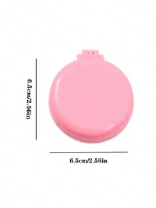 Solid Color Adorable Design Mirror, Portable Folding Comb With Air Cushion Massage Function, Compact Size - Pink - View 2