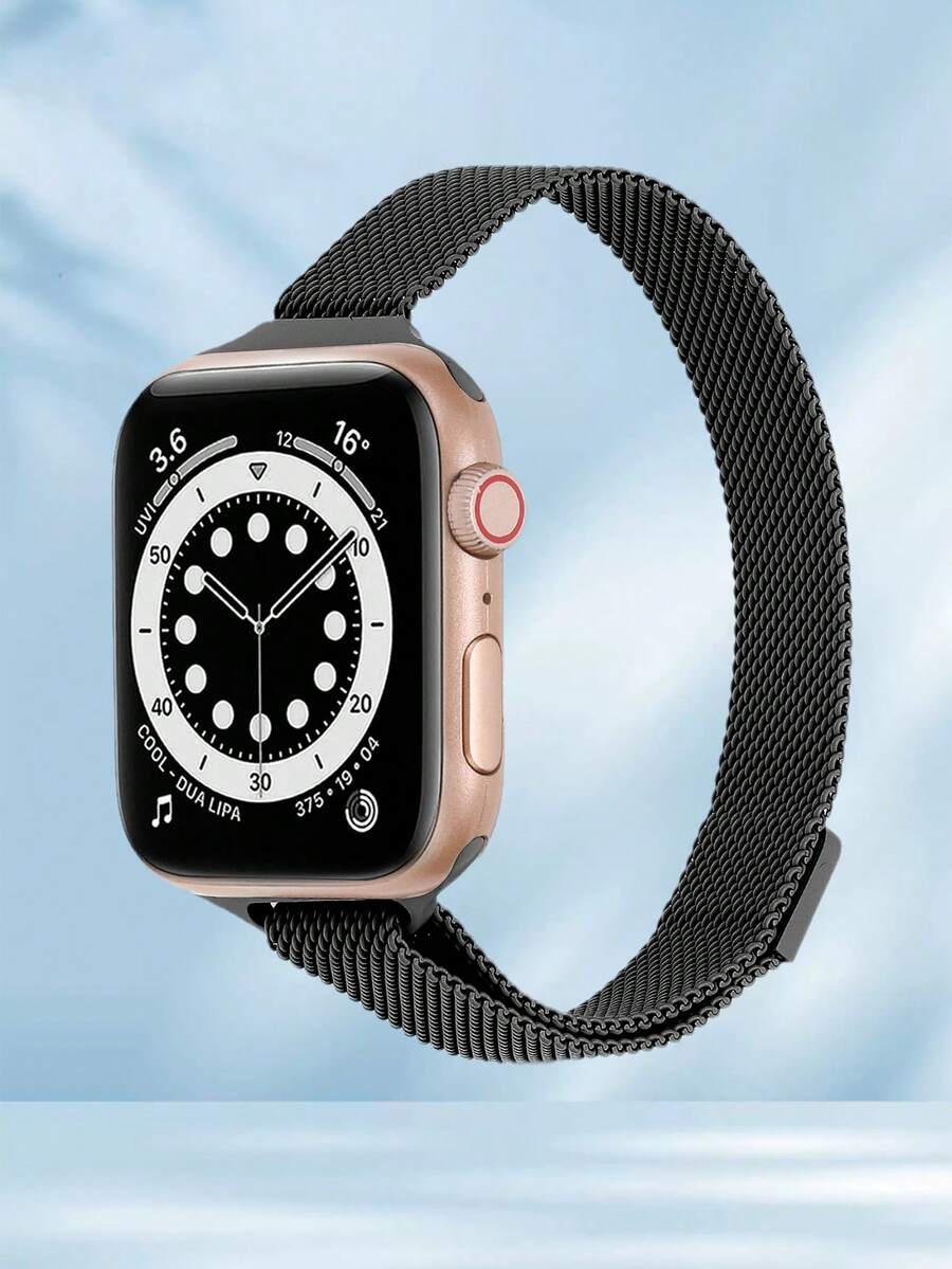 1入組黑色金屬不銹鋼錶帶，適用於蘋果手表系列9 8 7 6 5 4 3 2 1 SE 41mm 40mm 38mm 42mm 44mm 45mm 49mm錶帶，女士奢華時尚網帶米蘭磁性錶帶