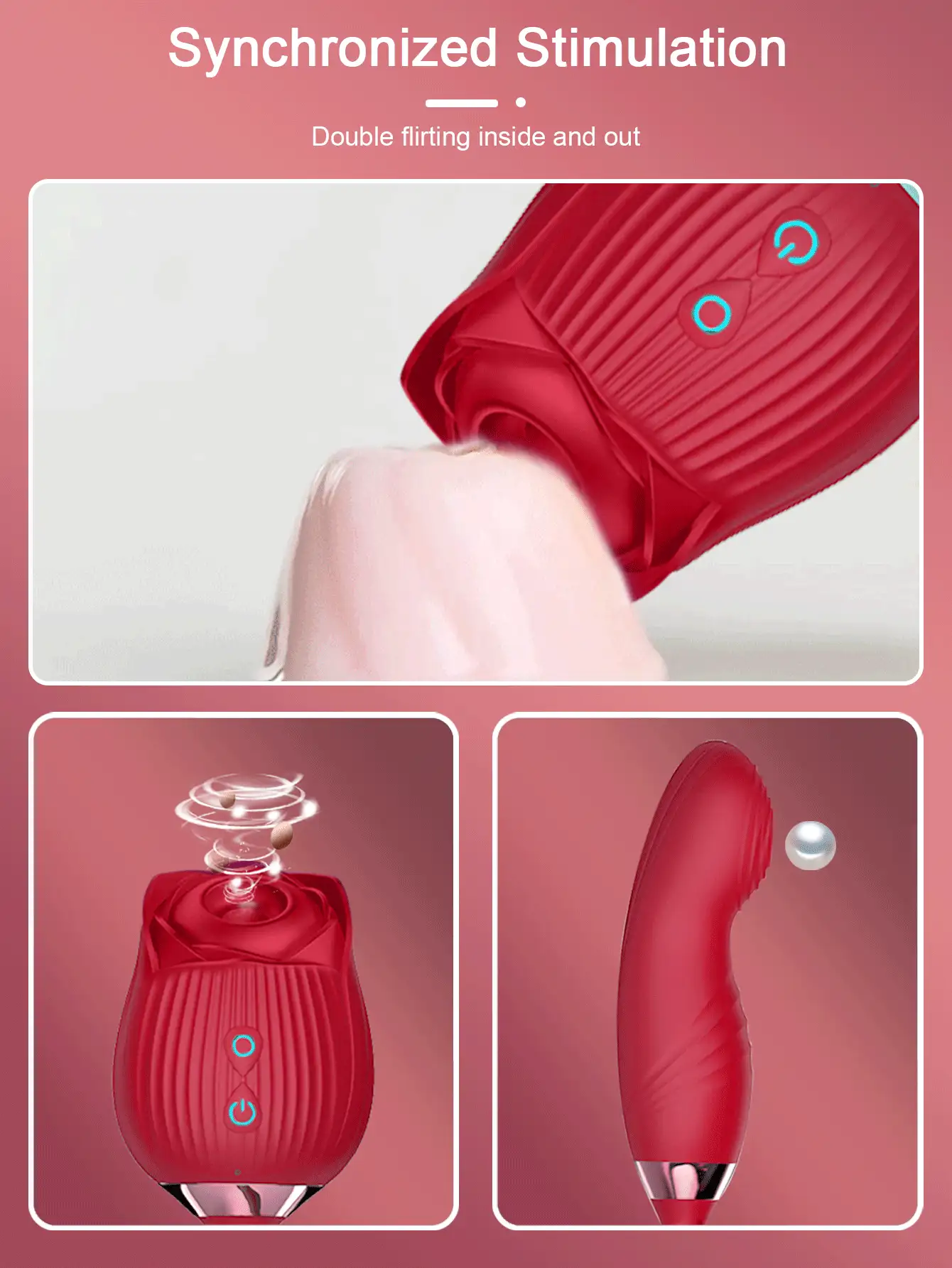 Powerful Rose Vibrator Adult Sex Toy, Female Clitoris Nipple Suction Stimulator, Female Finger Movable G-Spot Massager, Valentine's Day Gift - Red - View 5