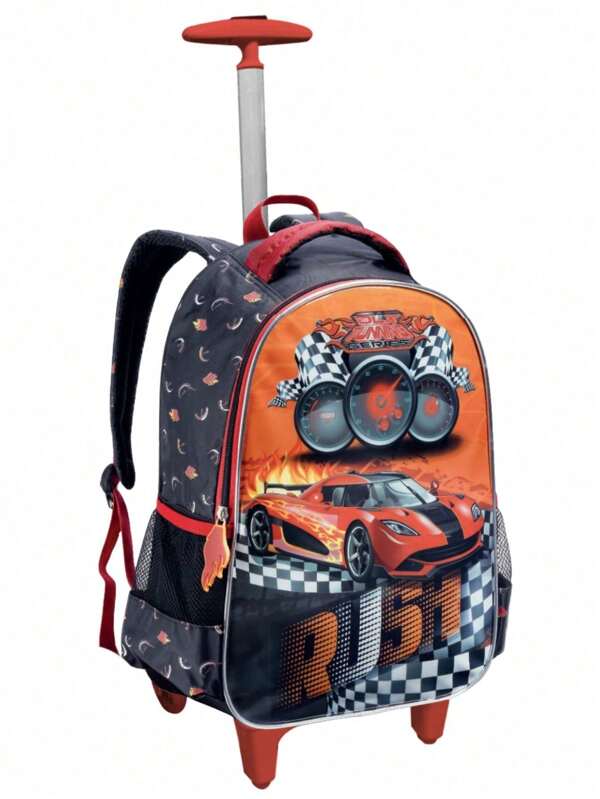 Mochila Infantil Masculina De Rodinhas Escolar Menino Grande Carros