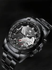 1 Miếng Đen Mát mẻ Nam Đồng hồ VA VA VOOM Đúng mốt Không thấm nước Thép không gỉ Watch Band Lịch Quartz Đồng hồ Để Trang Trí Hàng Ngày - màu đen - Xem 4