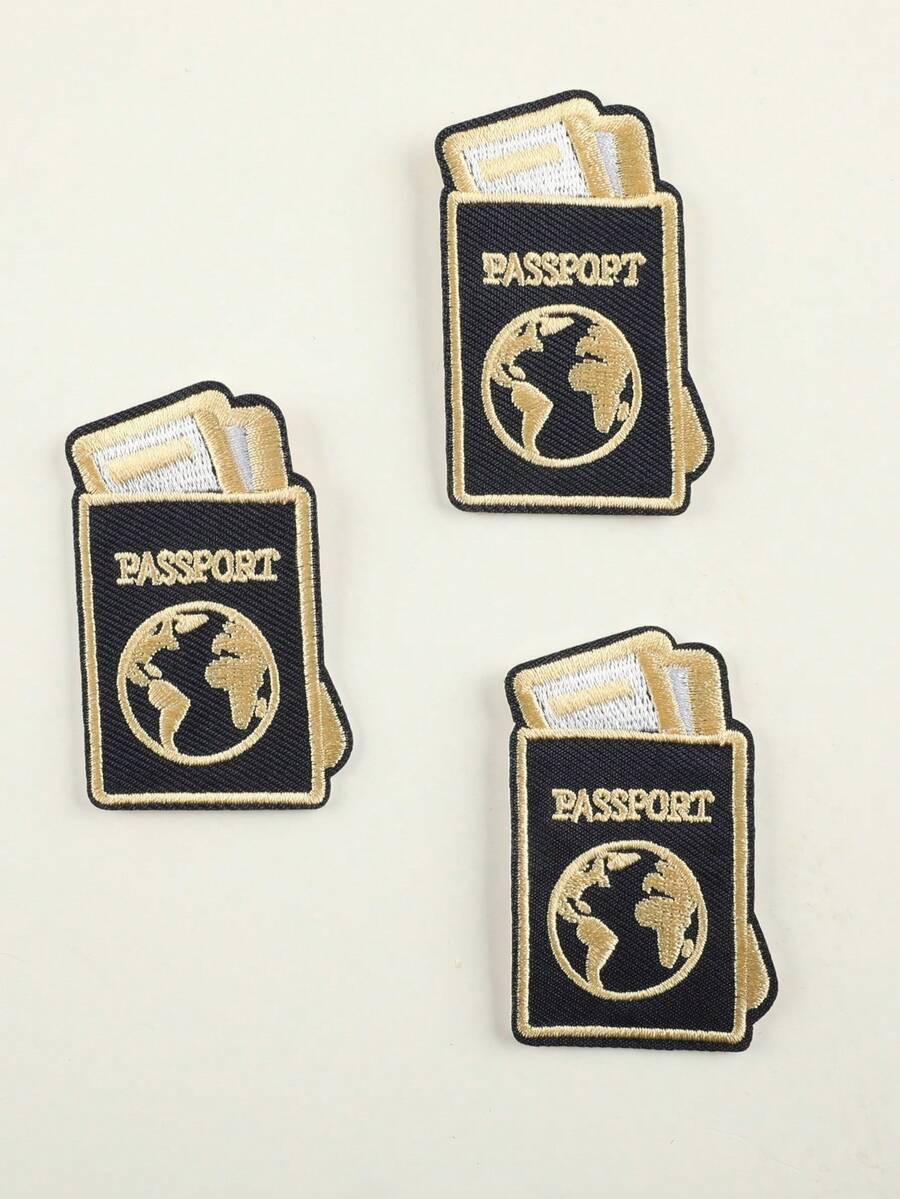 3入組卡通護照刺繡布補丁,用於diy衣服、褲子、帽子、包、鞋子、手機殼等衣飾配件裝飾,可熨式