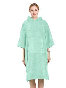加厚超細纖維保暖吸水柔軟純色刺繡家庭游泳健身旅行海灘衝浪披風斗篷浴袍1件 - 薄荷綠 - 查看 5