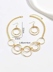 1set Fashionable Simple Round Pendant Necklace & Earrings Set - Yellow Gold - View 3