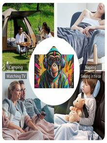 1入組創意猴子印花連帽毛毯,現代風格家居裝飾或旅行使用,適用於沙發或床上,適合生日禮物,適用於男女通用、全季節,可用作空調毯/午睡毯/休閒沙發毯,適用於男孩、女孩、成人 - 彩色 - 查看 5