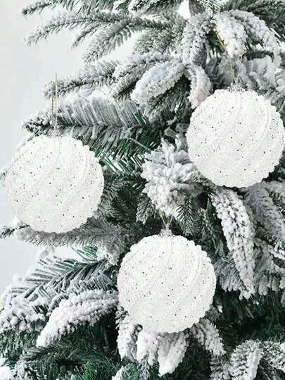 3pcs Christmas Tree Decorations, 8cm Colored Foam Balls, Glitter Balls, Pom Poms Hanging Ornaments For Holiday Party Room Decoration