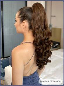 20-22 Zoll Lange, Gewellte Pferdeschwanz-haarverlängerung, Synthetische, Hitzebeständige, Lockige, Gewellte Pferdeschwanz-haarteile Für Frauen, Braun