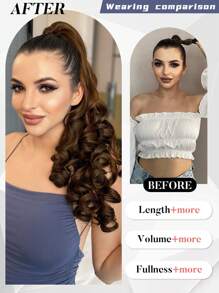 20-22 Zoll Lange, Gewellte Pferdeschwanz-haarverlängerung, Synthetische, Hitzebeständige, Lockige, Gewellte Pferdeschwanz-haarteile Für Frauen, Braun