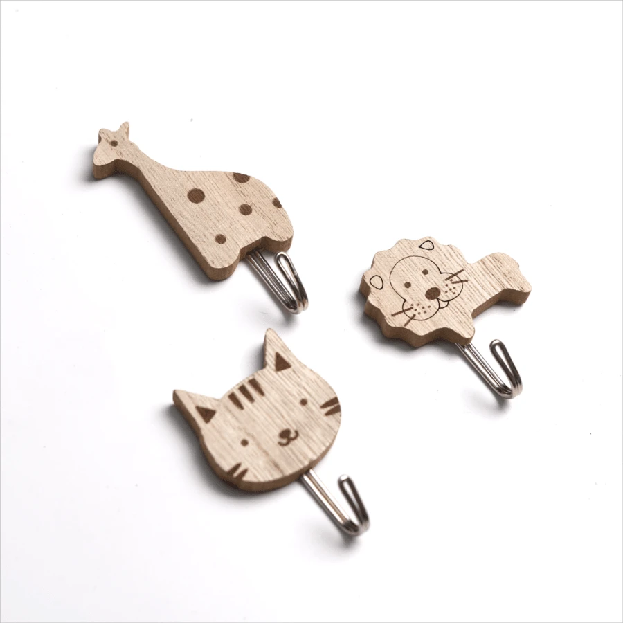 3pcs/set Cartoon Wooden Animal Shaped Wall Hooks - Mocha Brown - View 1