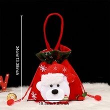 1個小熊設計聖誕禮物袋,蘋果袋,糖果袋,可愛手提袋,適用於兒童,聖誕裝飾用品