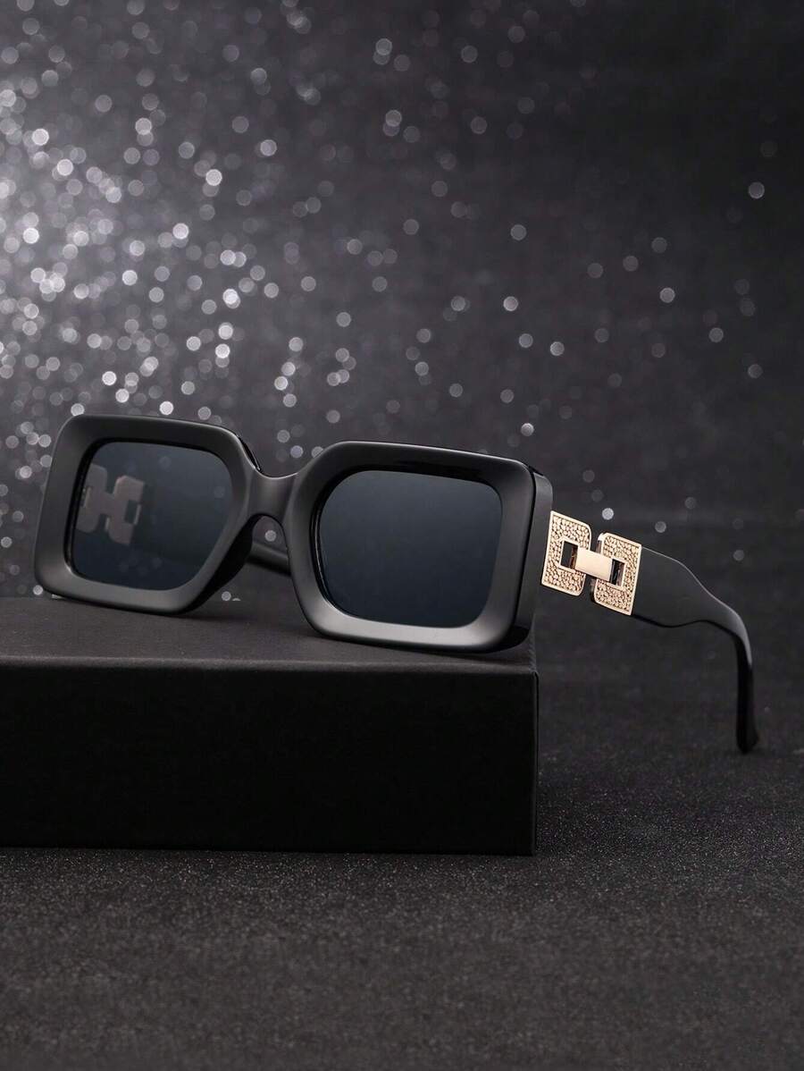 1PC Men Rectangle Plastic Metal Parts Sunglasses For Summer UV Protection Outdoor Accessories Beach Accessories Sun Glasses Sunglasses Shades For Summer Beach Vacation,Outdoor,Travel - Black - View 1