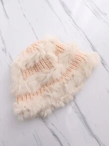 Mũ dệt kim lông tơ mùa thu đông, mũ xô ấm áp, mũ sư tử đánh thức, thích hợp để mặc hàng ngày và giữ ấm - Hồng - Xem 4